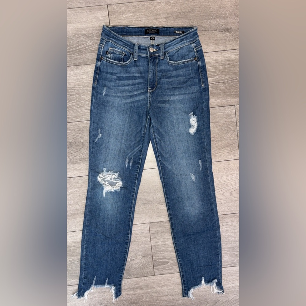 Judy Blue Denim Jeans Size 3/26 Slim Fit Distressed Raw Hem